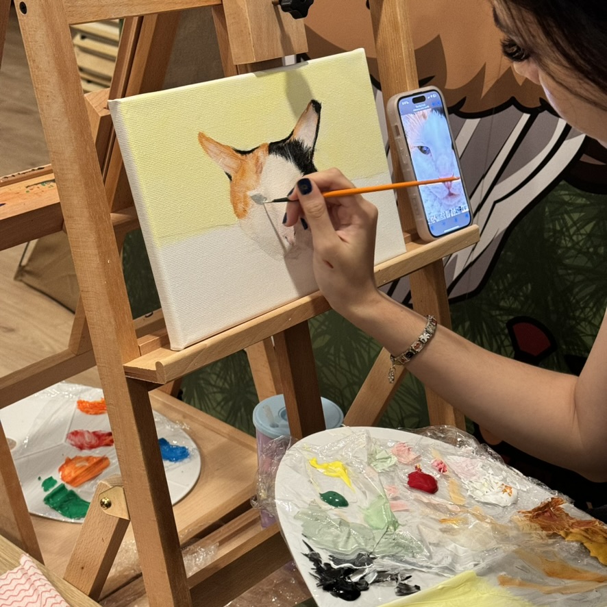Canvas art jamming session cat cafe Bugis Singapore